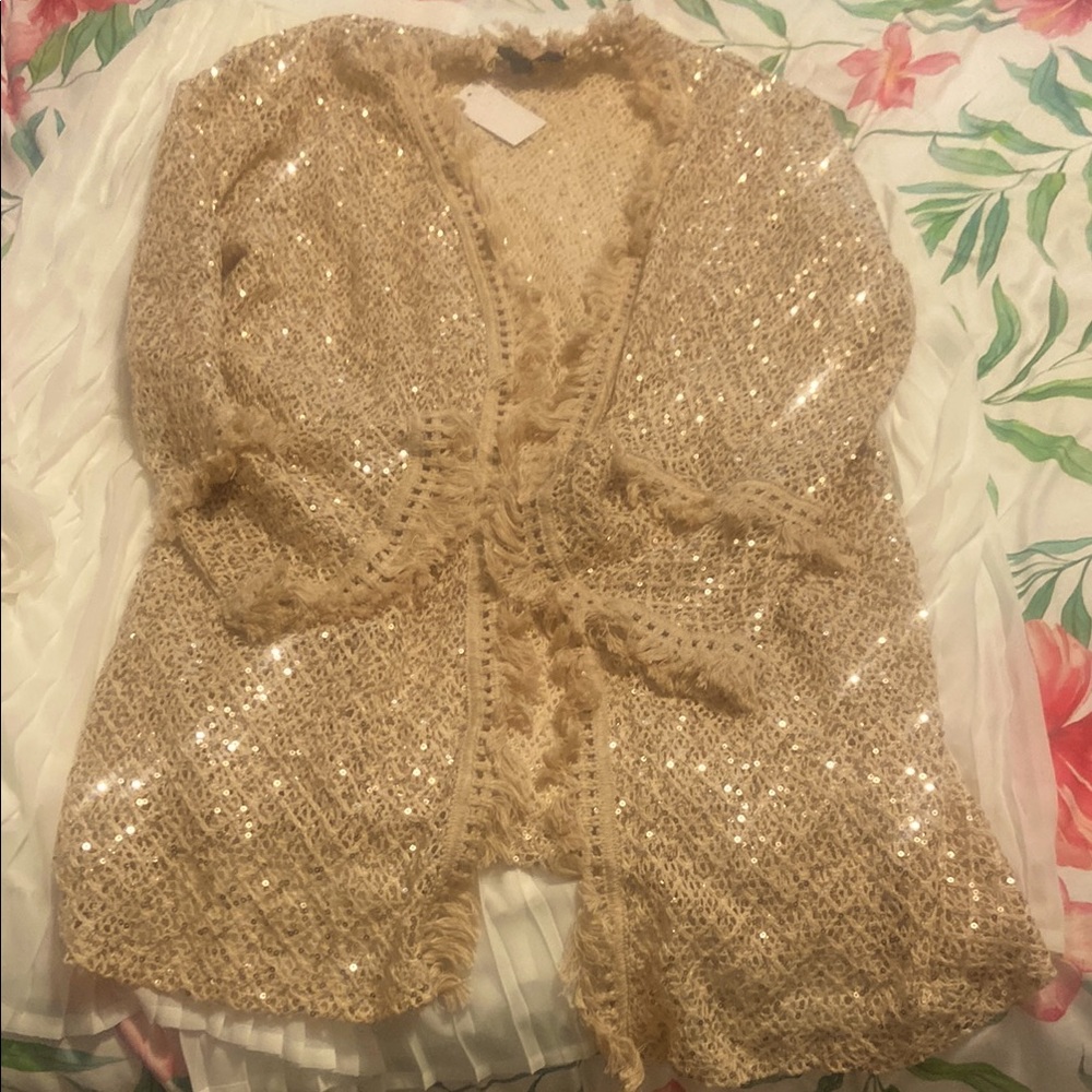 Sparkling Beige Sequin Cardigan